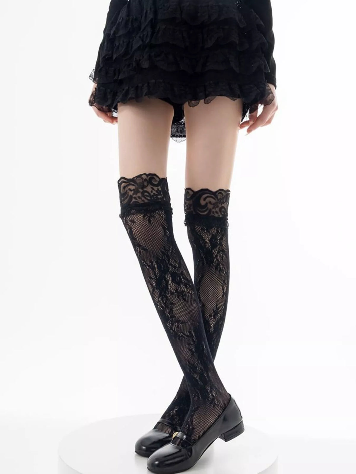 Lace Thigh-High Stockings – Black — view 4