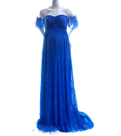Off-Shoulder Lace Maternity Gown – Trailing Photoshoot Dress – view 4