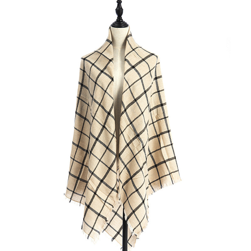 Plaid Square Blanket Scarf – 55 × 55 in – D8