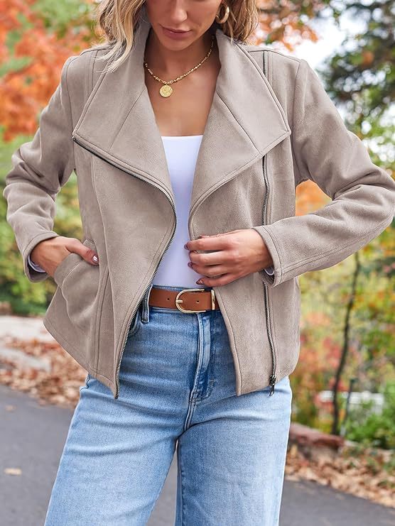 Faux Suede Moto Jacket – Women's Wide Lapel, 7 Colors – view 4