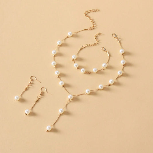 Faux Pearl Jewelry Set – Necklace, Bracelet and Earrings