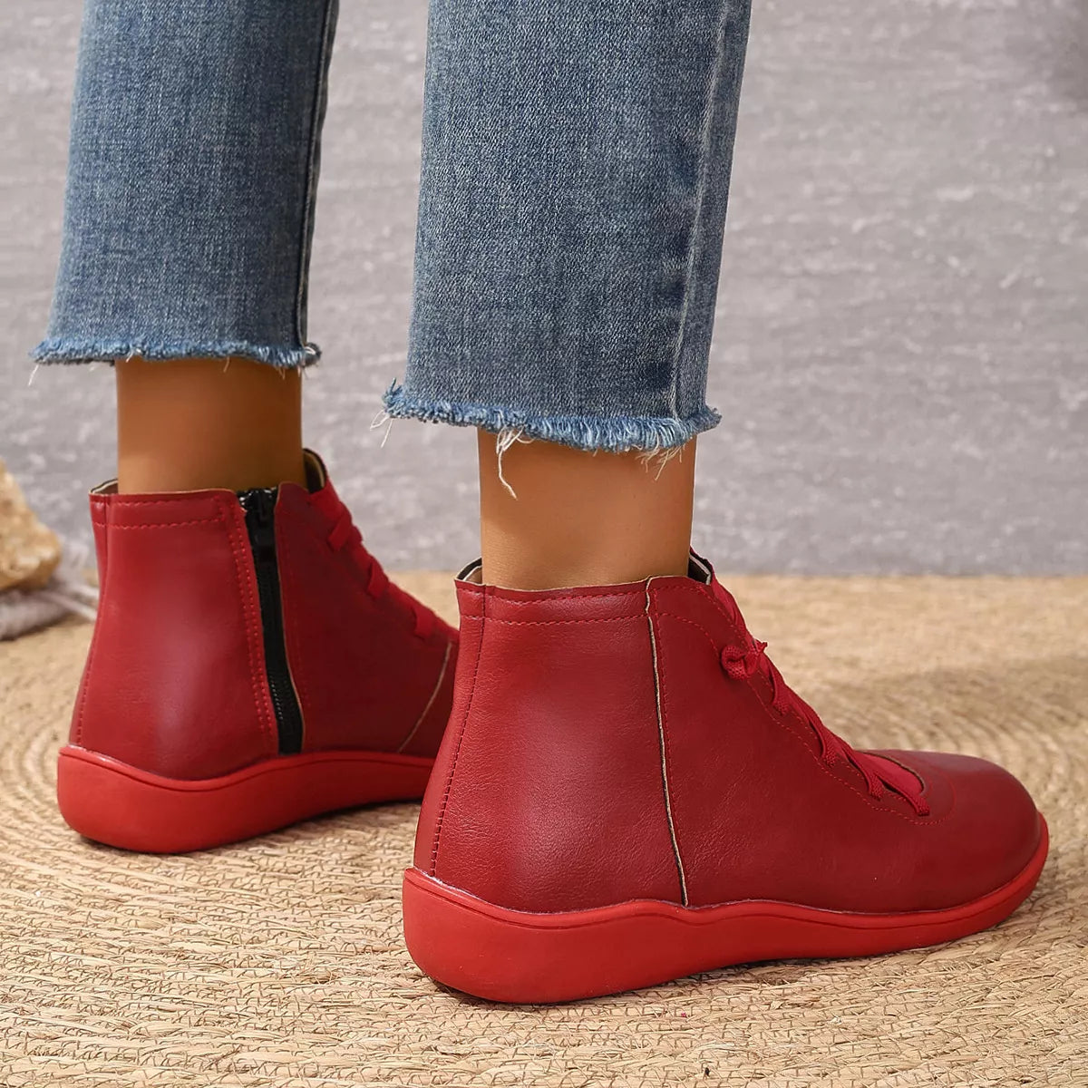 Faux Leather Ankle Boots – Lace-Up — view 10