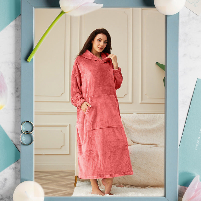Long Hooded Flannel Lounge Robe – One Size, 11 Colors – view 4