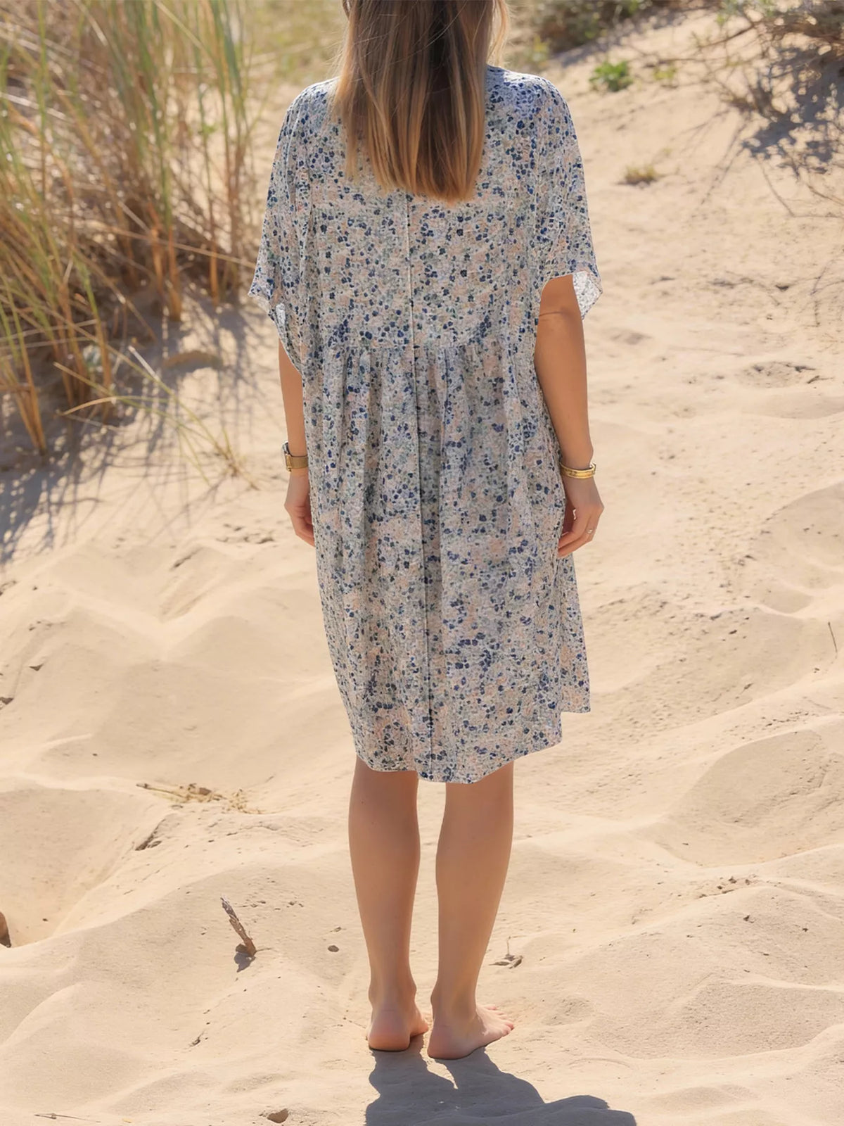 Plus size floral V-neck loose dress — view 4 | Organic Truth