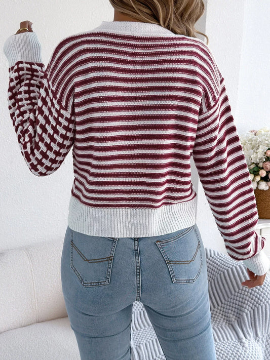 Cropped Striped Cardigan – Button-Up — view 2