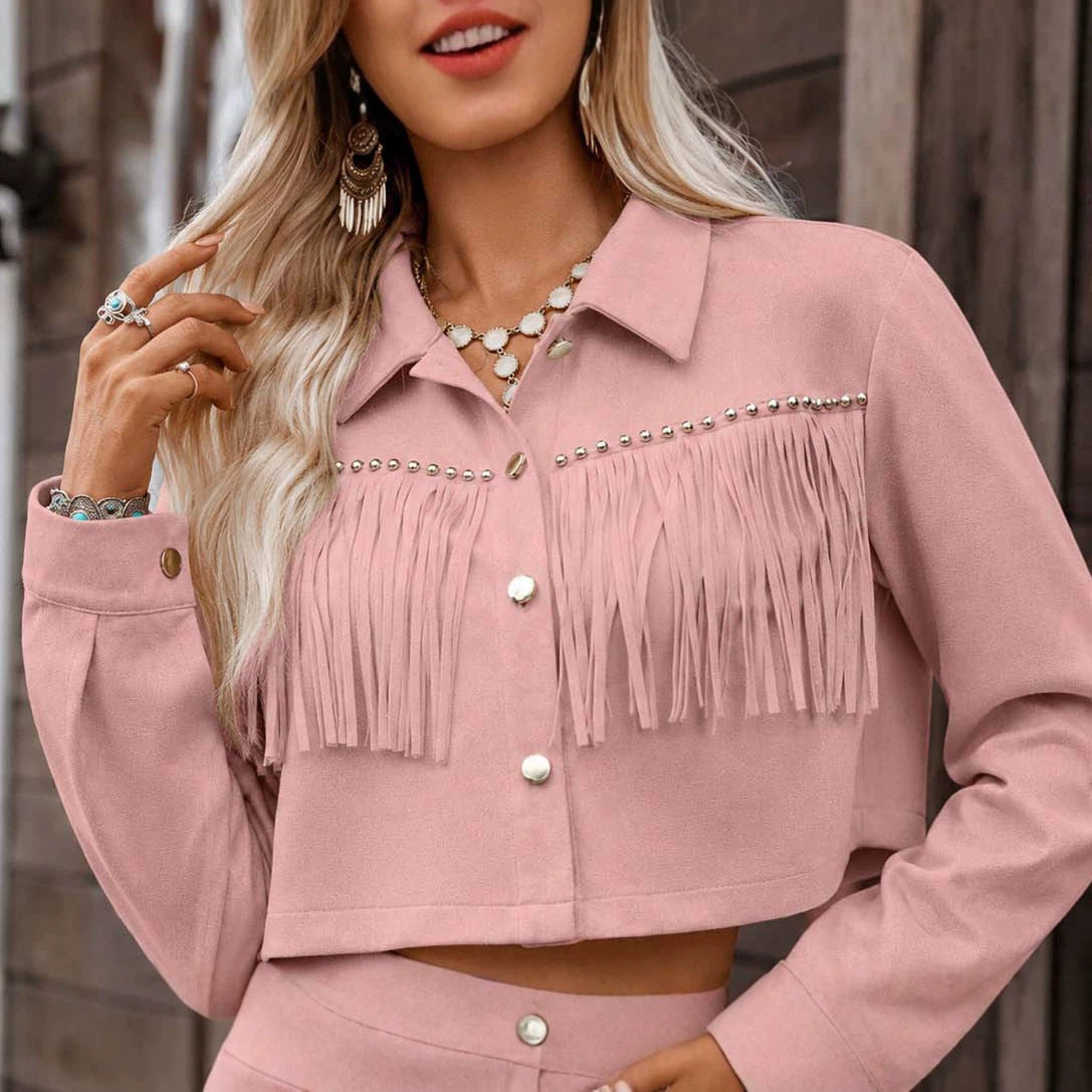 Cropped Fringe Jacket – Studded Yoke, 6 Colors – view 9