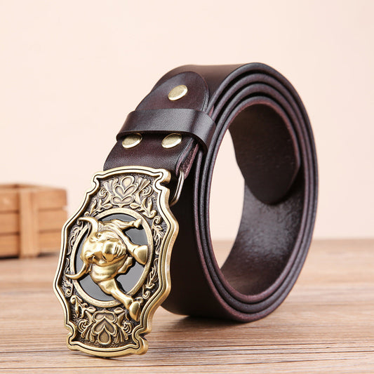 Bull Head Buckle Western Belt – Leather, 3 Colors