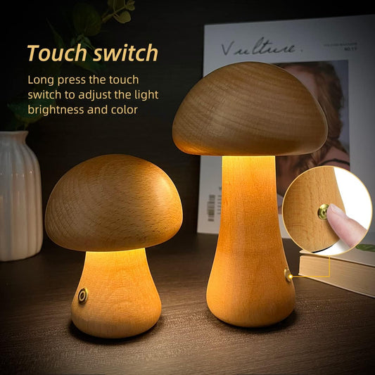 Wooden Mushroom LED Night Light — product photo 2 | Organic Truth