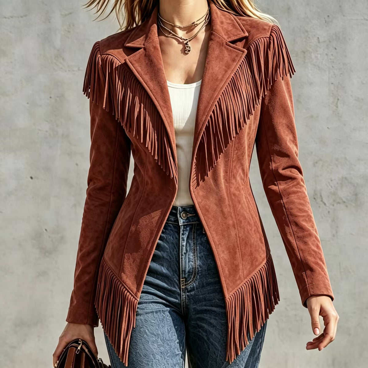 Faux Suede Fringe Blazer Jacket – 8 Colors – view 6