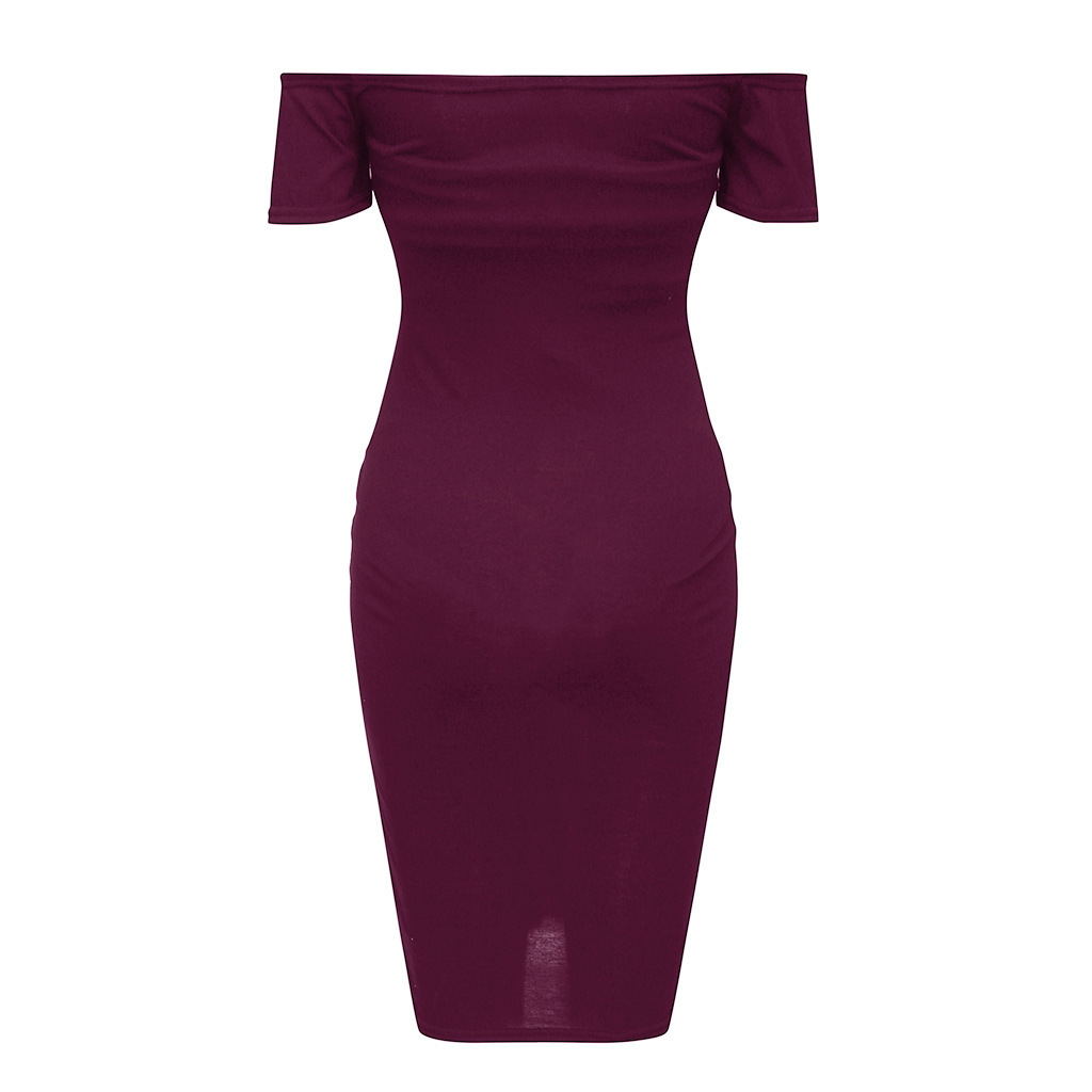 Off-Shoulder Bodycon Maternity Dress – Back-Zip Party Dress – view 3