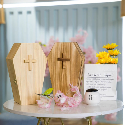 Pet Urn for Ashes – Carved Pine Box with Cross