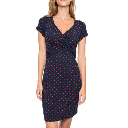 Polka Dot Nursing Dress – Crossover V-Neck Maternity Dress – view 2