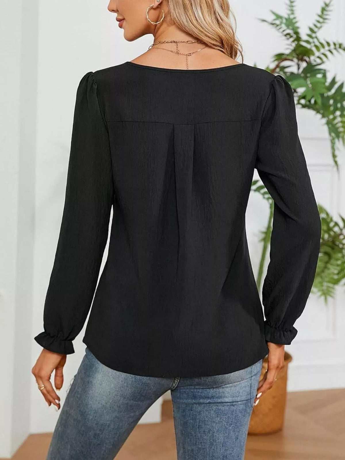 Notched Ruffle-Cuff Blouse — view 15