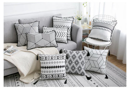Boho Geometric Throw Pillow Cover with Tassels – view 7