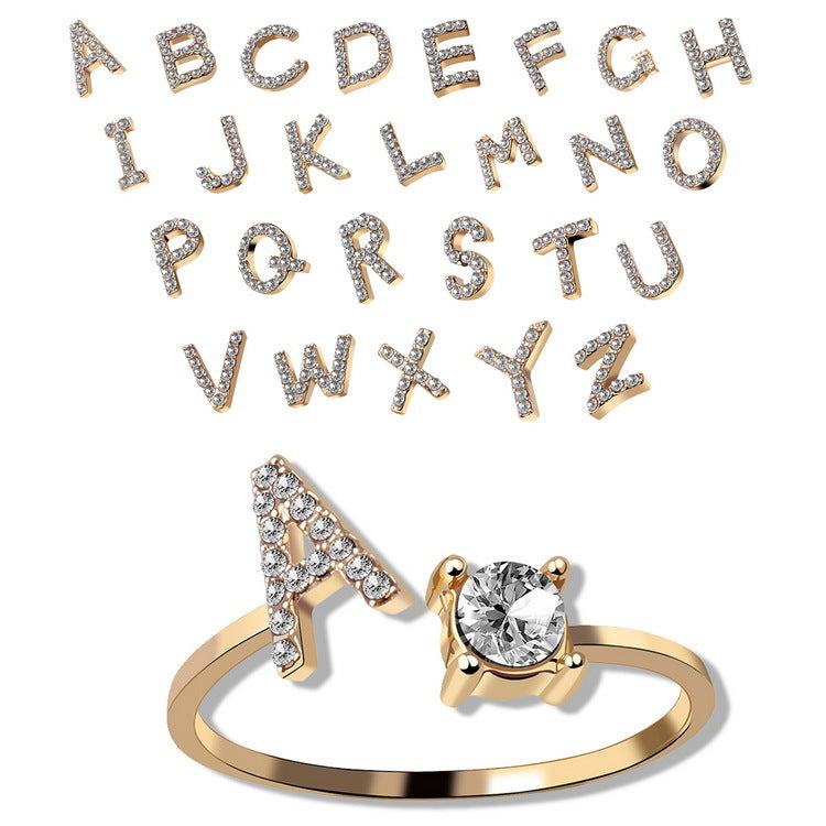 Adjustable initial ring: Adjustable Pavé Initial Letter Ring