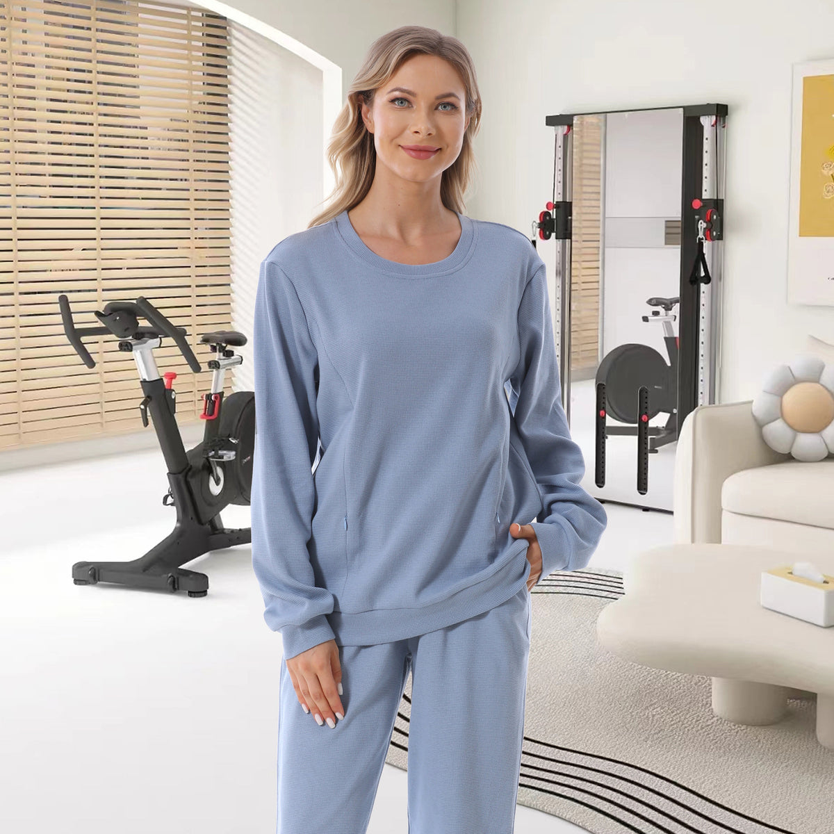 Nursing Sweatshirt – Zip Access, Waffle Knit Pullover – view 5