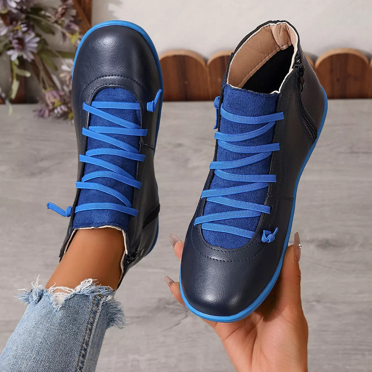 Faux Leather Ankle Boots – Lace-Up — view 21