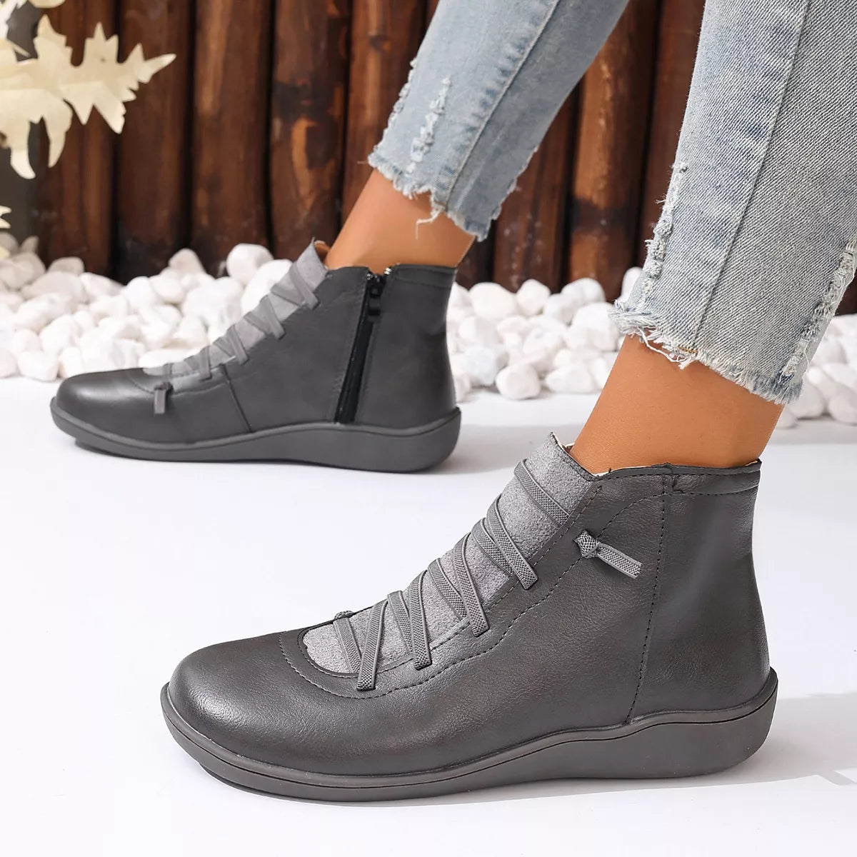 Faux Leather Ankle Boots – Lace-Up — view 26