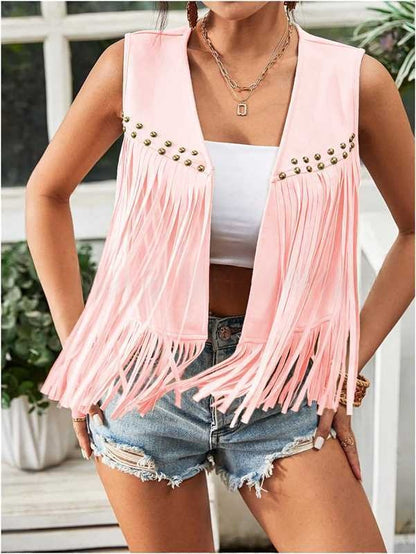 Faux Suede Fringe Vest – Women's Cropped, 6 Colors – view 7