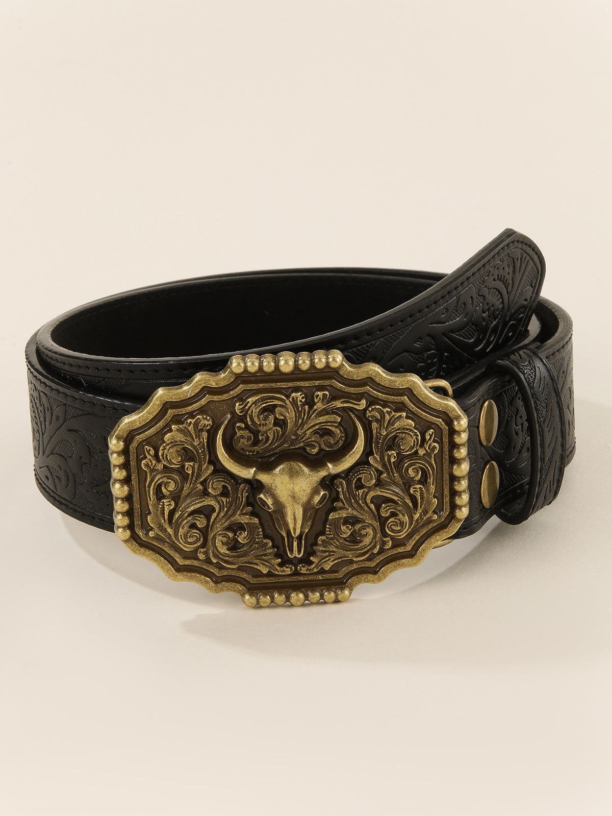 Steer Skull Western Belt – Embossed Faux Leather – view 3