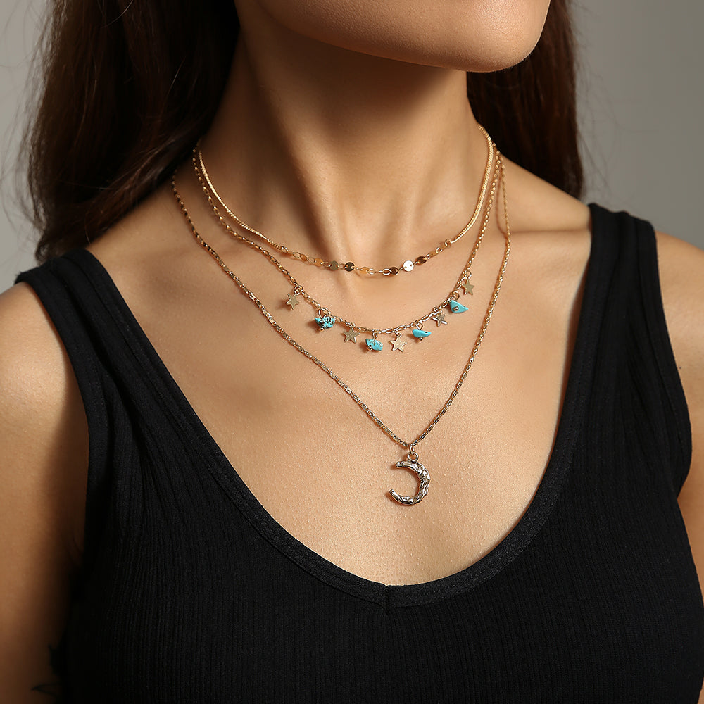 Layered Moon and Star Necklace