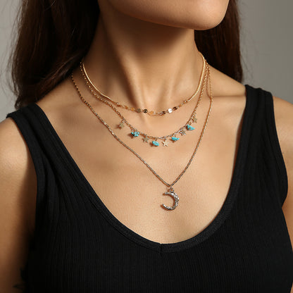 Layered Moon and Star Necklace