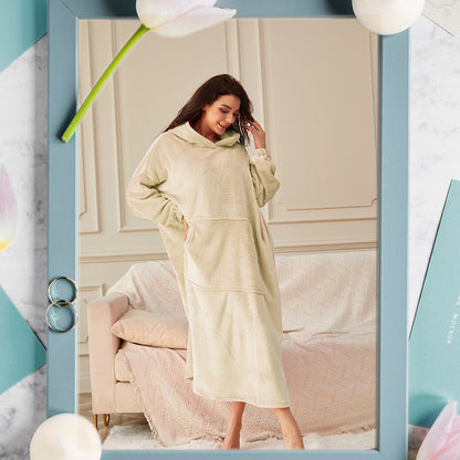 Long Hooded Flannel Lounge Robe – One Size, 11 Colors – view 9