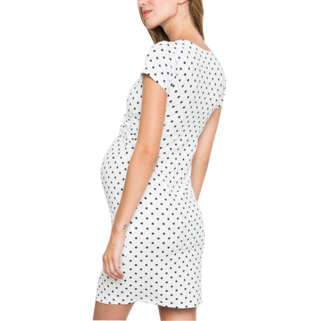 Polka Dot Nursing Dress – Crossover V-Neck Maternity Dress – view 3