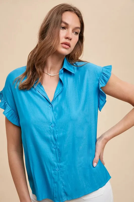 Ruffle Sleeve Woven Blouse – Relaxed Fit — view 2