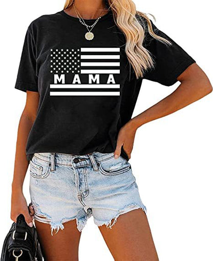 Mama Shirt – Leopard Heart Graphic Tee, 5 Designs – Flag Stripes Mama