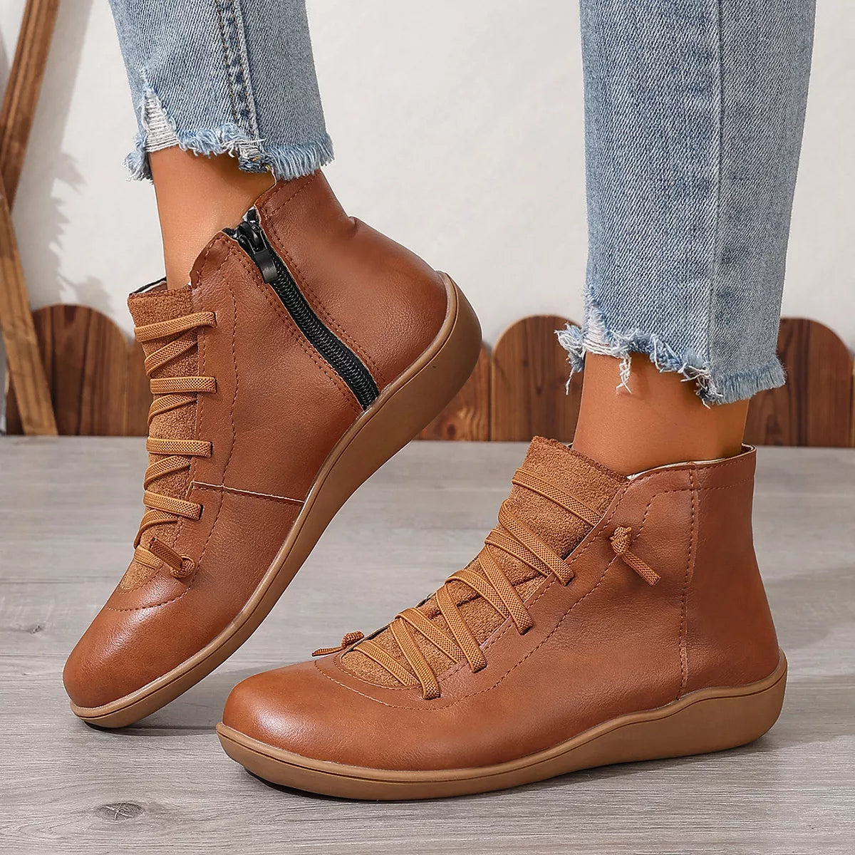 Faux Leather Ankle Boots – Lace-Up — view 14