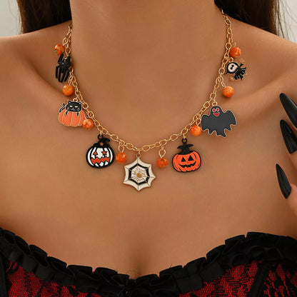 Halloween Charm Necklace — Pumpkin & Bat