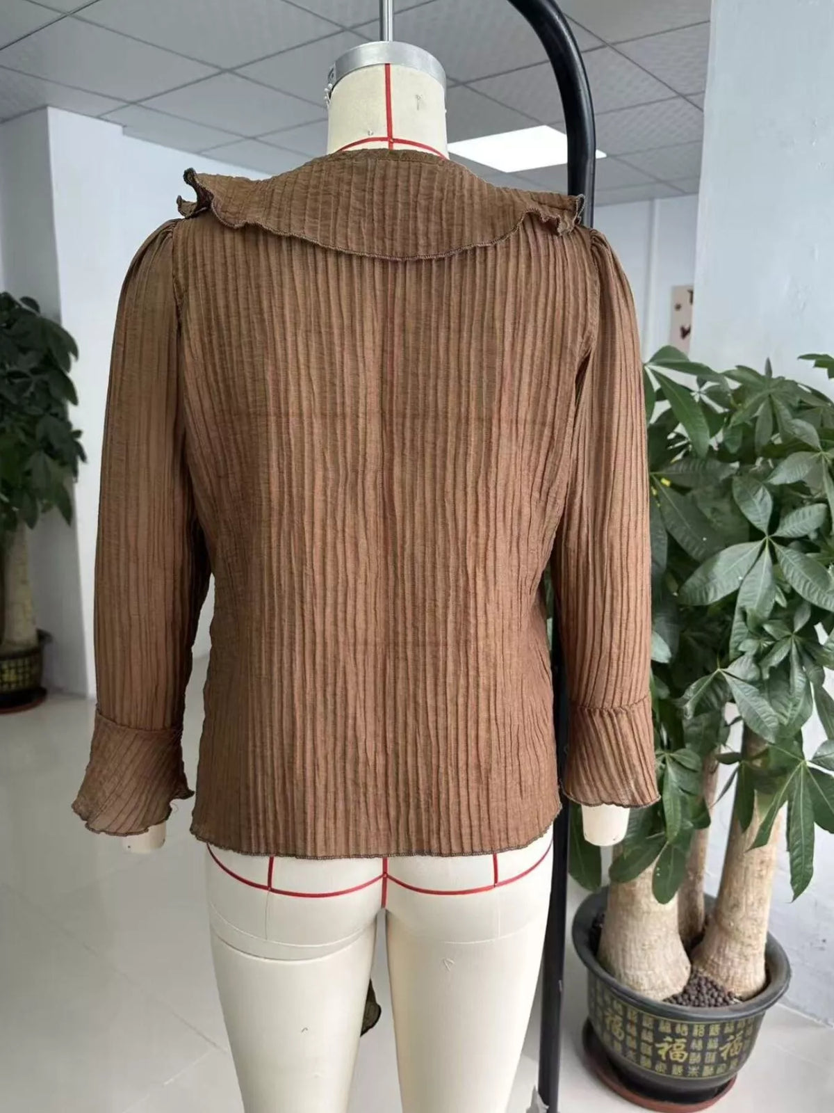 Ruffled Tie-Neck Long-Sleeve Blouse – Plus Size — view 3