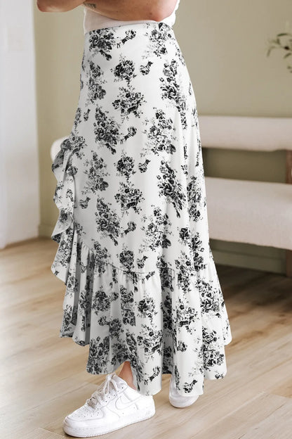 Floral Ruffle Maxi Skirt – High Waist Split — view 12