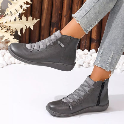 Faux Leather Ankle Boots – Lace-Up — view 28
