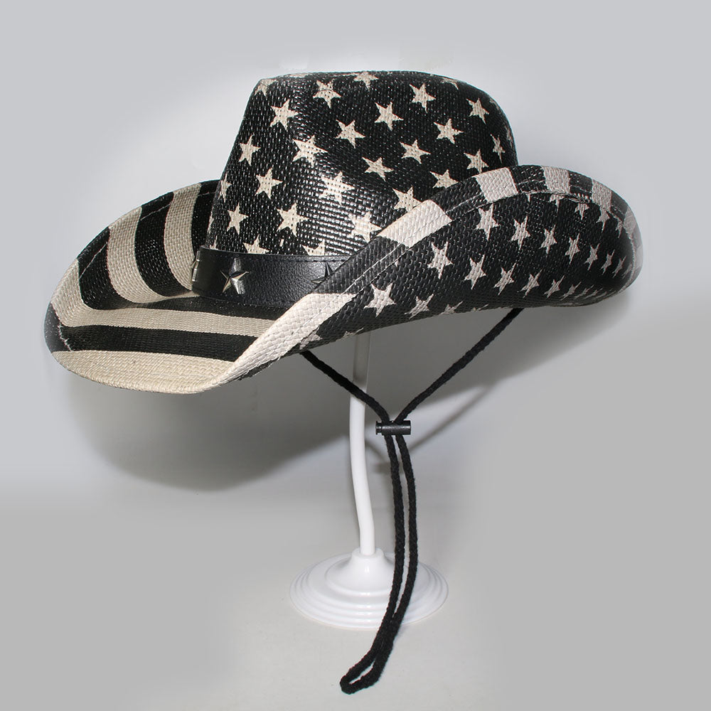 American Flag Straw-Look Cowboy Hat – Distressed – view 3
