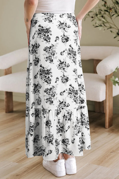 Floral Ruffle Maxi Skirt – High Waist Split — view 11