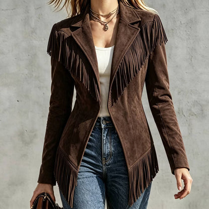 Faux Suede Fringe Blazer Jacket – 8 Colors – view 2
