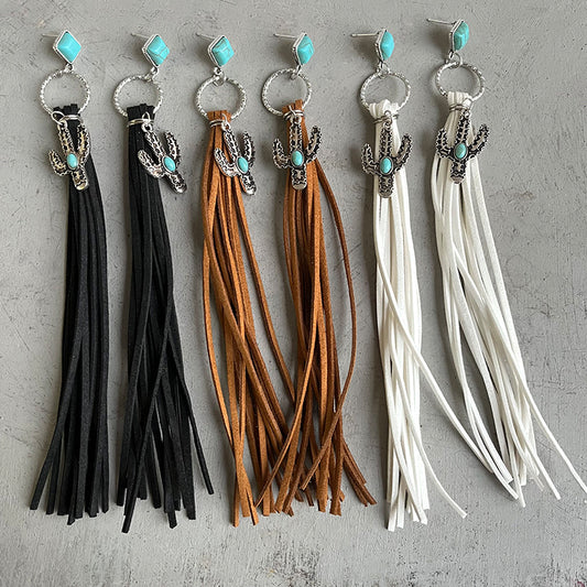 Cactus Tassel Earrings – Long Faux Suede Fringe