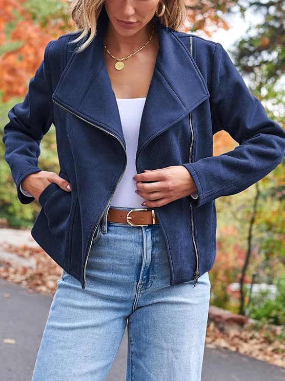 Faux Suede Moto Jacket – Women's Wide Lapel, 7 Colors – view 2