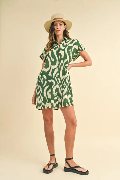 Abstract Print Frill Sleeve Mini Dress — view 5