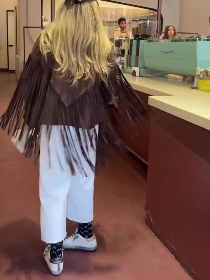 Long Fringe Lapel Jacket – Brown Suede-Look – view 7