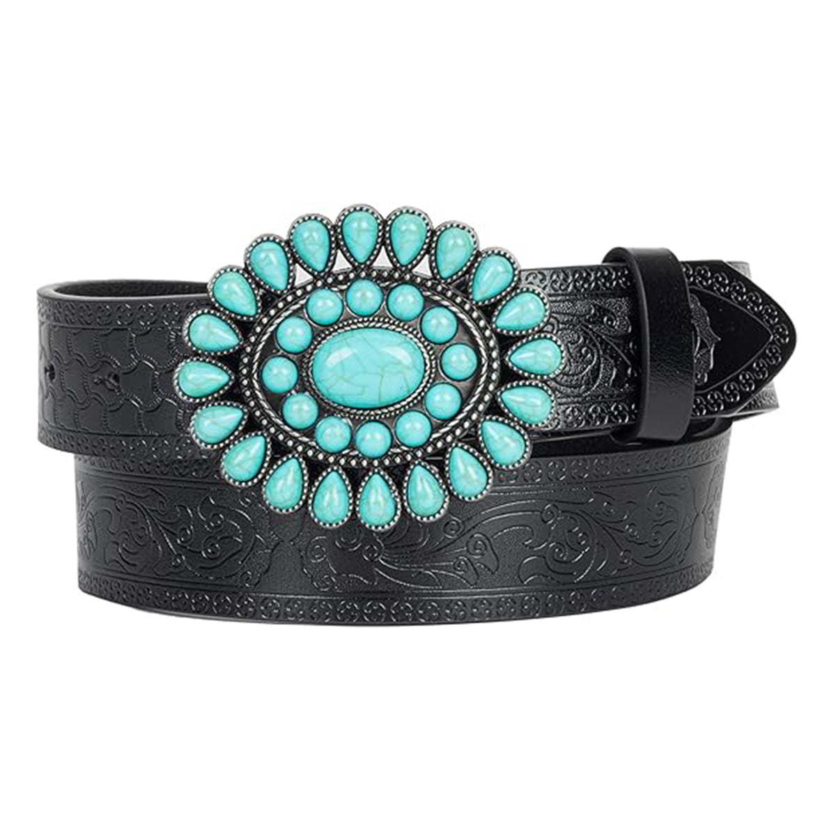 Western Cluster Buckle Belt – Blue-Green Stone Glow – view 2