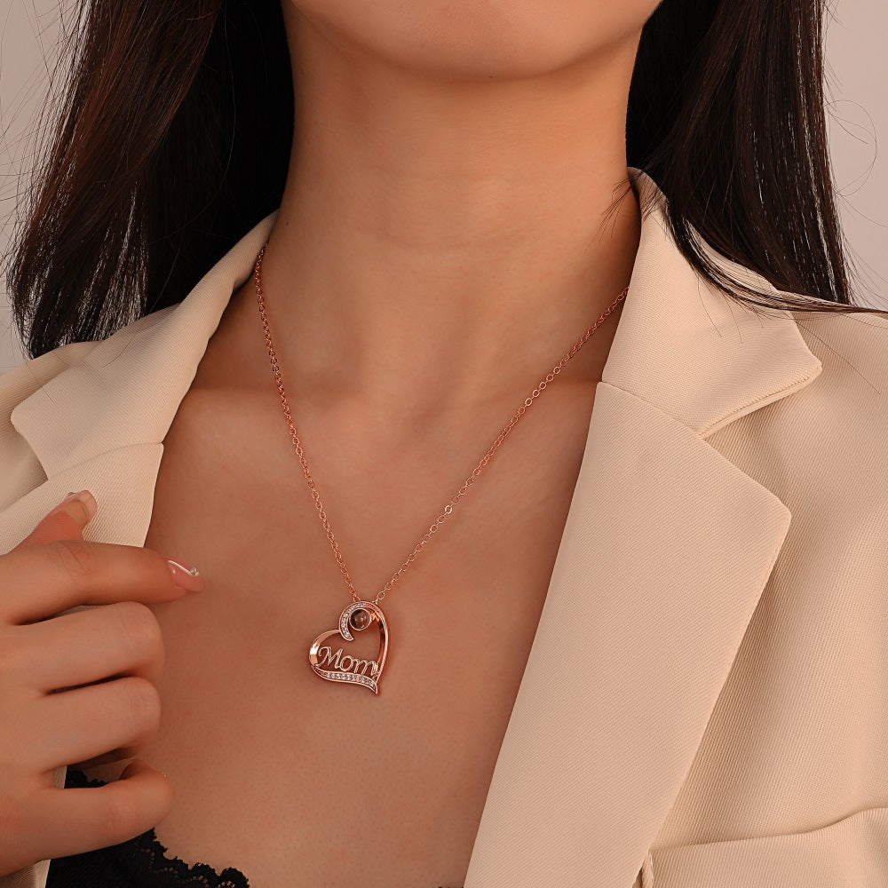 Mom Heart Pendant Necklace – Crystal Center Stone
