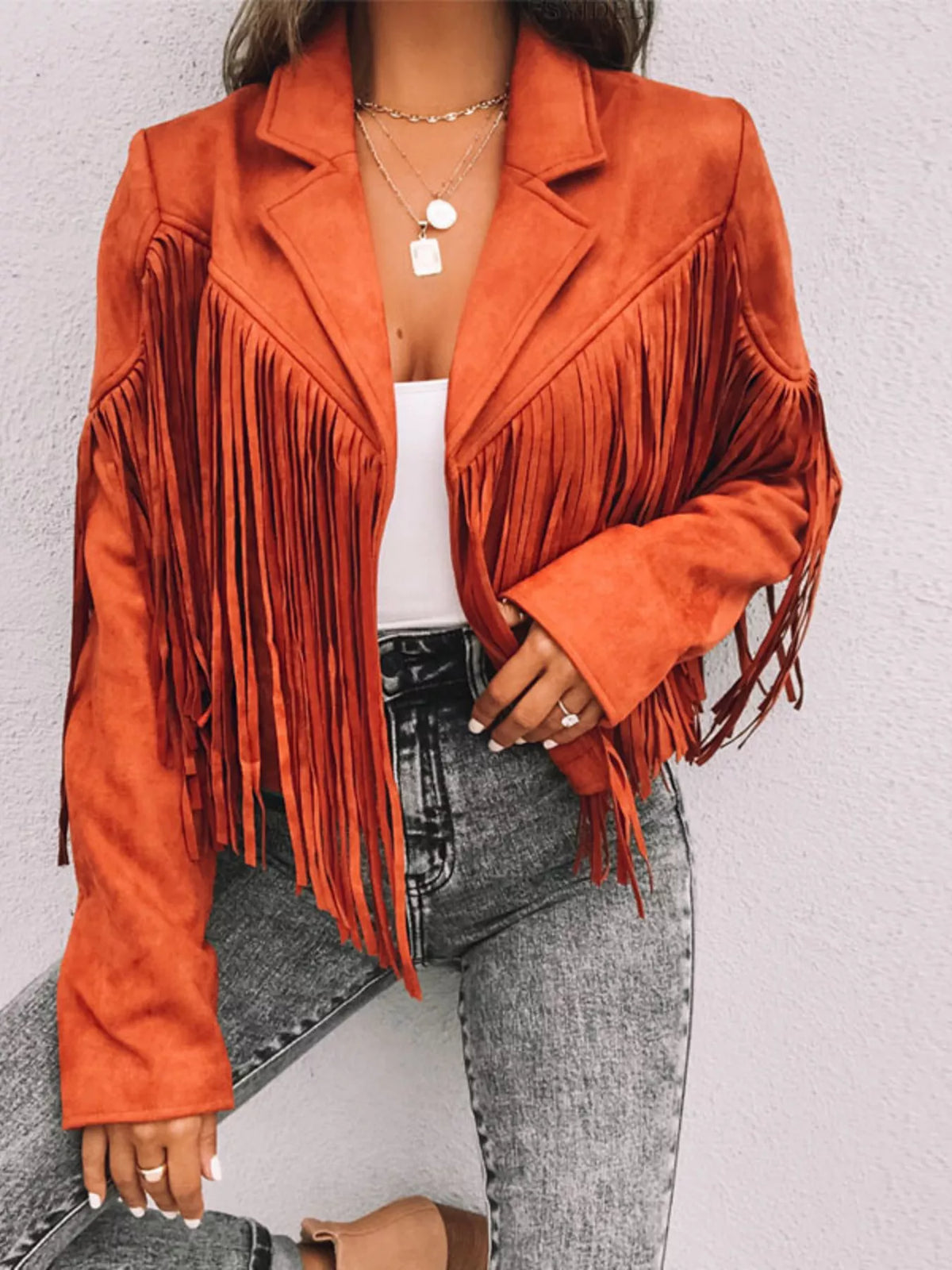 Cropped Fringe Jacket Open Front — view 10