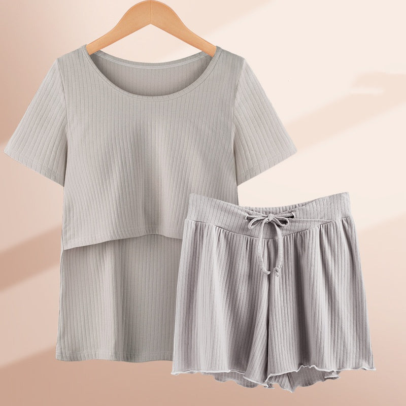 Short-Sleeve Nursing Pajama Set – Cotton-Rich Top & Shorts – view 5