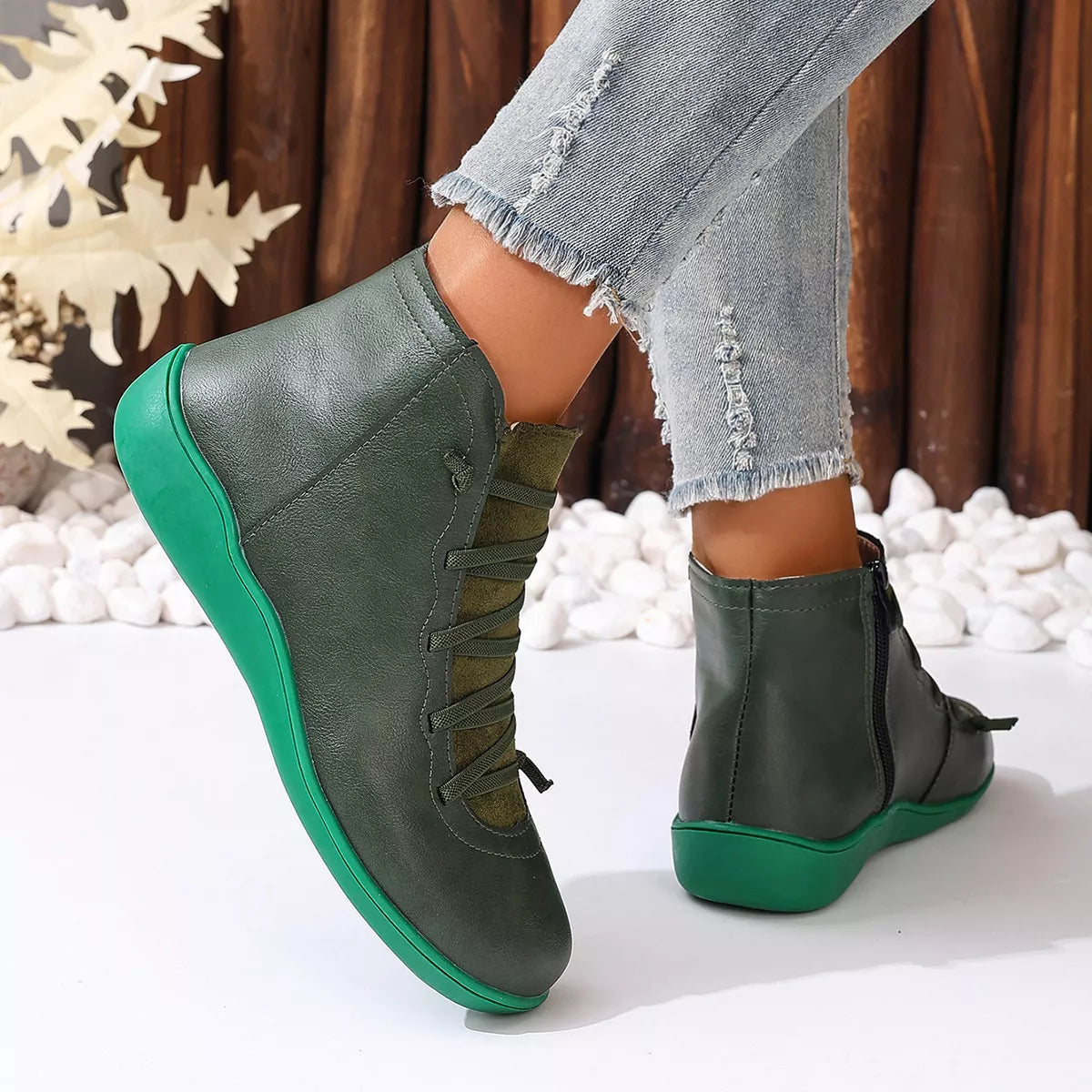 Faux Leather Ankle Boots – Lace-Up — view 20