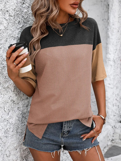 Color-block round-neck half-sleeve tee — view 17 | Organic Truth