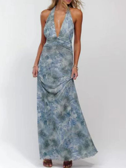 Floral halter deep-V maxi dress — view 18 | Organic Truth