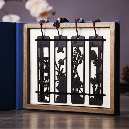 Carved Wood Flower Bookmark with Tassel